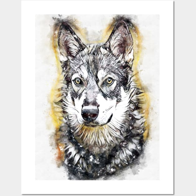 American Alsatian / Dire Wolf Watercolor Abstract Portrait Wall Art by Naumovski